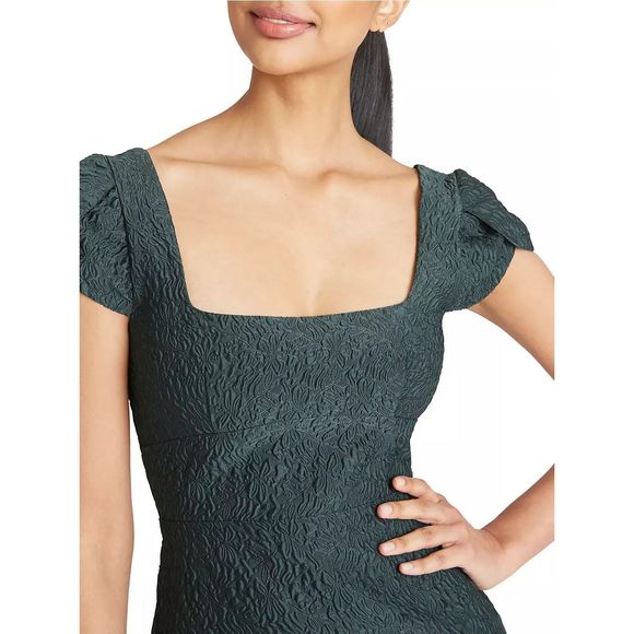 Theia Dark Green Textured Midi Dress - Picture 4 of 11